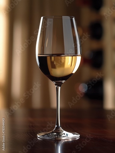 A white wine glass sitting on a table.