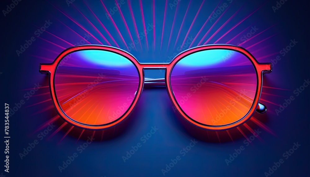 Multicolor beauty trendy club sunglasses with neon background, stylish club sunglass