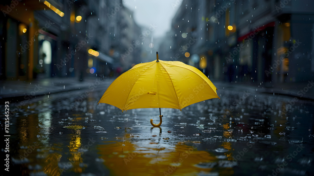 The Lonely Guardian: A Yellow Umbrella in the Heart of the Street