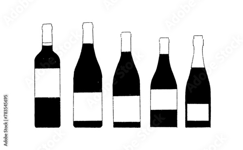 ボトル　ワイン　手書き　イラスト　セット　シンプル