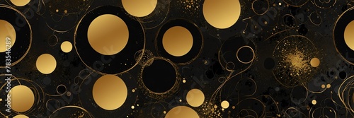 gold and black abstract background with random circles pattern from Generative AI
