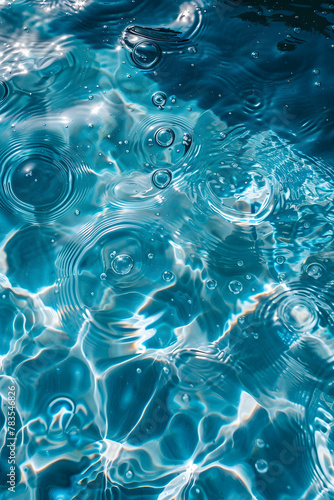 Closeup of azure liquid with bubbles, resembling electric blue water pattern