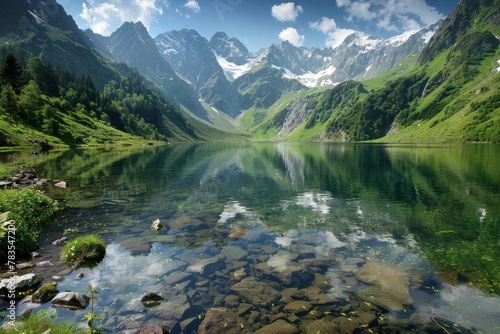 lake nestled among lush green valley Extreme Backpacking Trip Travel and hobby camping outdoor adventure lifestyle vacations