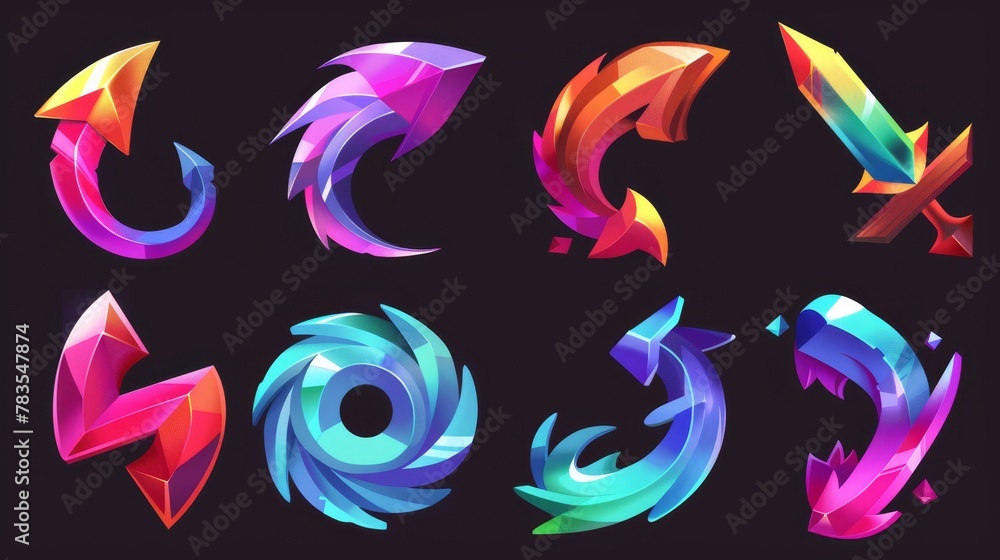 Cartoon quirky arrow illustration modern set. Retro comic spiral shape pointer for app user interface design. Bright playful game png clipart collection. Colorful turn and direction infographic Cartoon quirky arrow illustration modern set. Retro comic spiral shape pointer for app user interface design. Bright playful game png clipart collection. Colorful turn and direction infographic