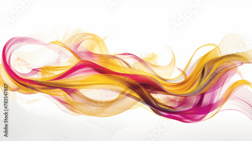 Swirling ribbons of electric pink and golden yellow on a pristine white backdrop, exuding a sense of joy and optimism.