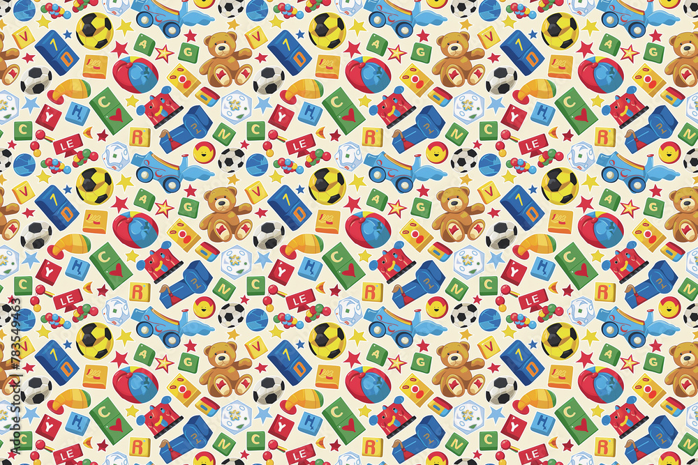Naklejka premium Colorful children's toys and blocks on a playful background