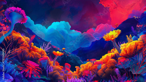 The background comes alive with bold and vibrant hues. photo