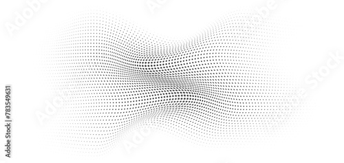 Flowing Wave Dot Halftone Pattern: Curve Gradient Shape on Transparent Background. Suitable for AI, Tech, Network, Digital, Science, and Technology Themes.