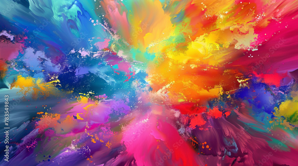 The background explodes with a riot of colors, creating a visually captivating display.