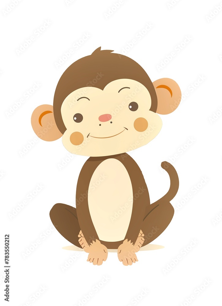 Obraz premium Cute flat monkey. Sticker Clipart. AI generated.