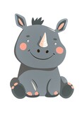 Cute flat rhinoceros. Sticker Clipart. AI generated.