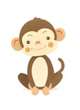 Cute flat monkey. Sticker Clipart. AI generated.