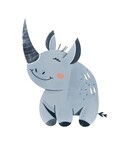 Cute flat rhinoceros. Sticker Clipart. AI generated.