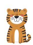 Cute flat tiger. Sticker Clipart. AI generated.