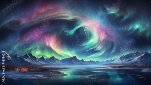 Layers depicting the ethereal beauty of shimmering auroras dancing across the night sky.