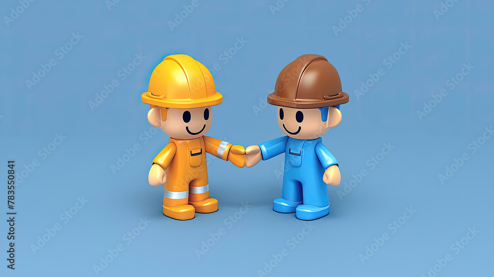 Two men in construction gear shake hands Two men in construction gear shake hands