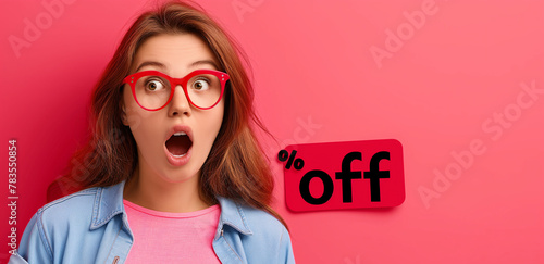 surprised woman offer concept, price discount