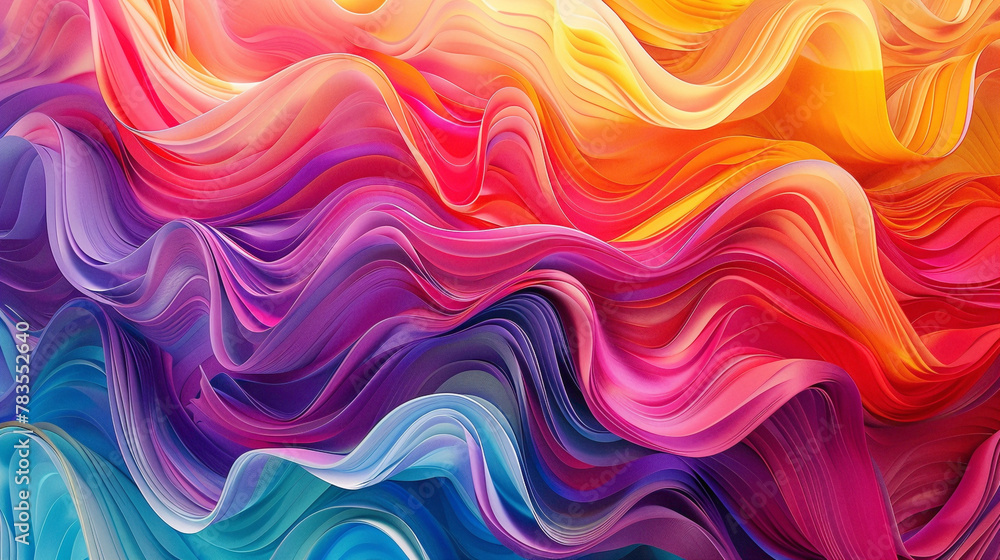 Energetic waves of color dance gracefully, intertwining to form a mesmerizing gradient pattern.