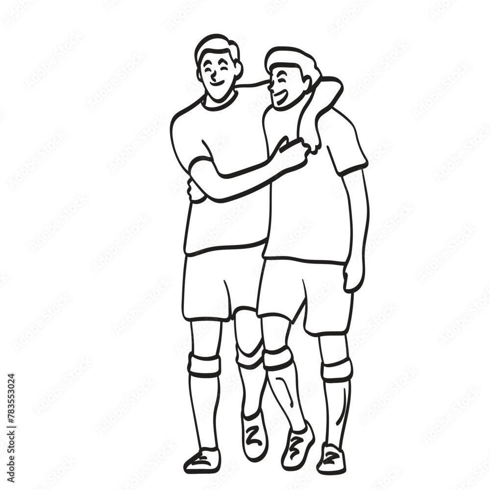 two male soccer player holding together with happiness illustration vector hand drawn isolated on white background two male soccer player holding together with happiness illustration vector hand drawn isolated on white background