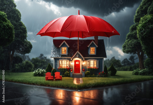 house under umbrella. Generative AI