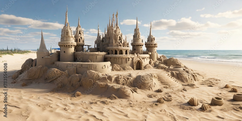  Elaborate sandcastle creations by the shore  summer holiday