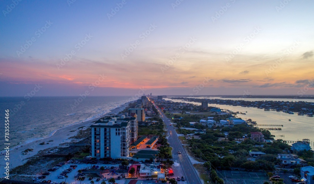 Obraz premium Aerial view of Perdido Key, Florida at sunset