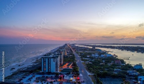 Aerial view of Perdido Key, Florida at sunset