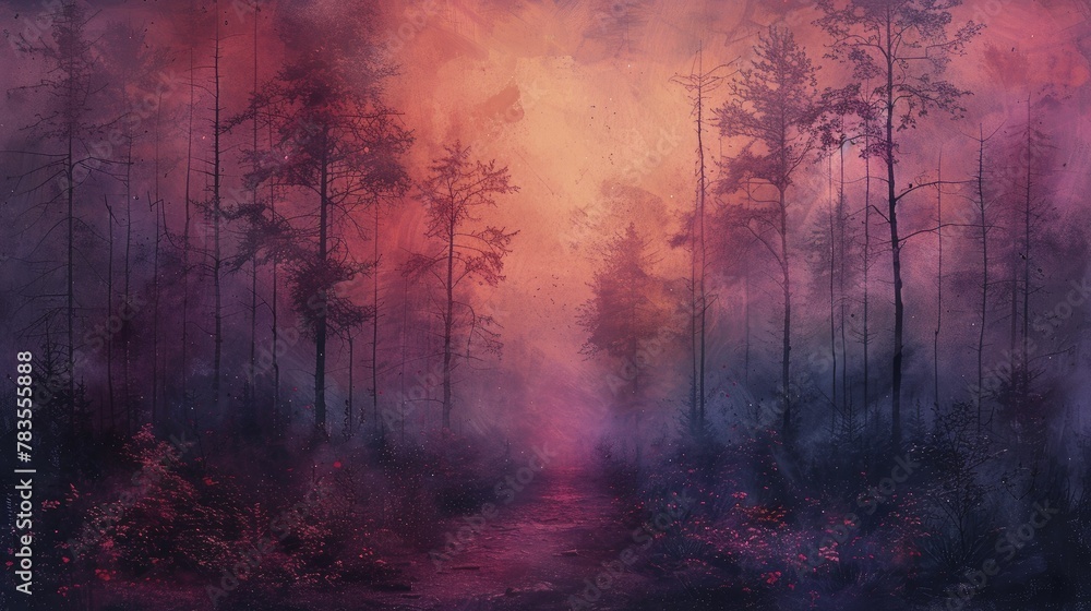 Aura of a Pastel Forest, Mystical Serenity Among the Trees - obrazy, fototapety, plakaty 