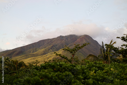 Green mountains on the westside of Maui, Hawaii at dusk