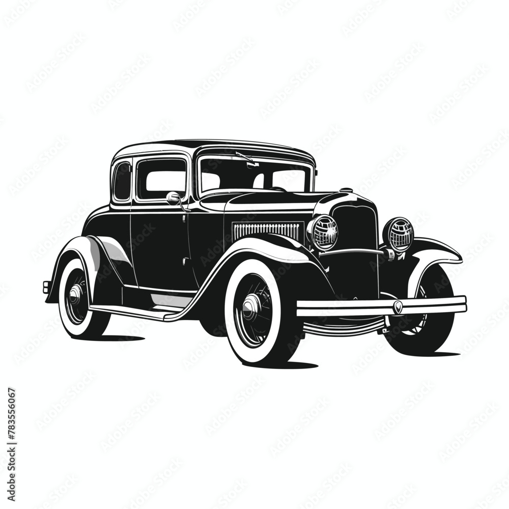 Classic vintage retro car Illustration Silhouette Vector design.