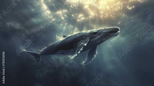 Listen to the tranquil whispers of the ocean's depths, carried by the surreal melody of whale songs.
