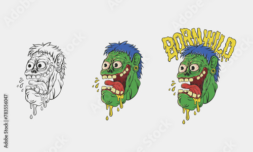 The image is a cartoon of a monster with the words Born Wild written on it