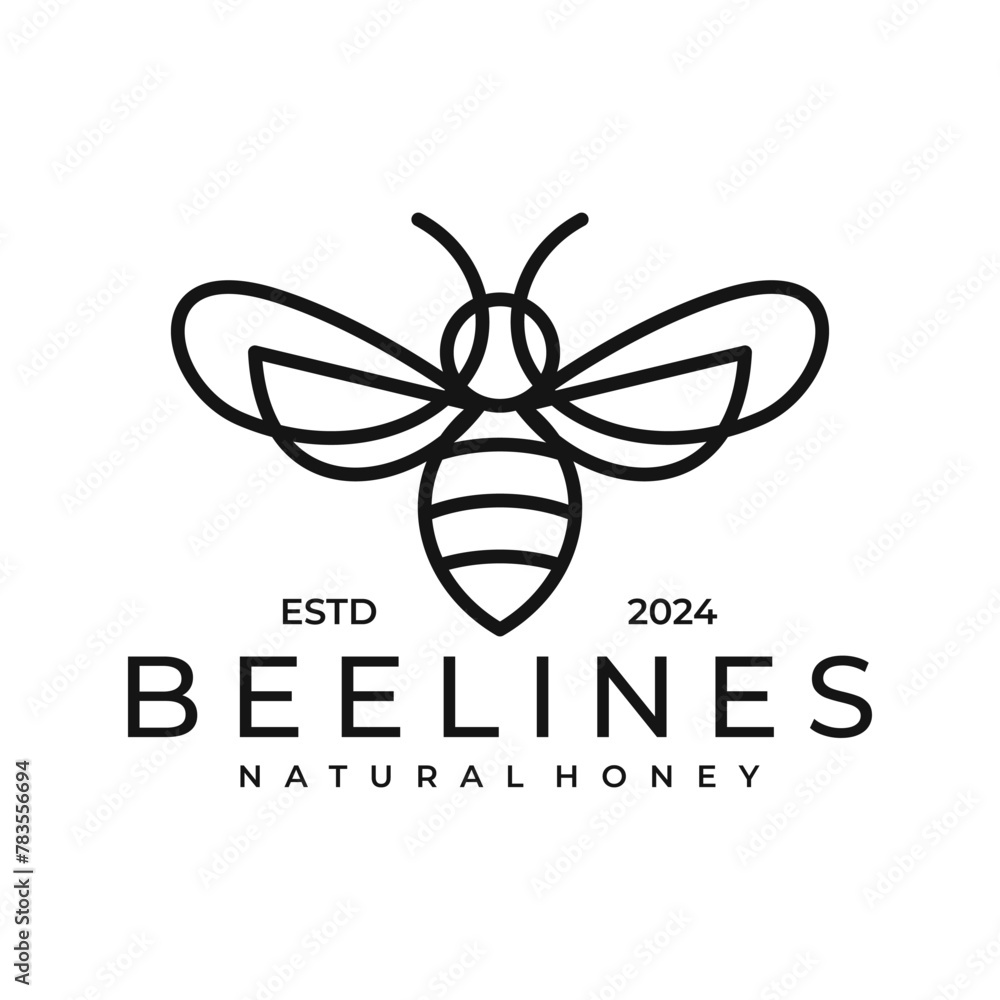 Abstract bee logo with continuous line style vector icon illustration design Abstract bee logo with continuous line style vector icon illustration design