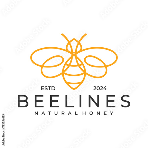 Abstract bee logo with continuous line style vector icon illustration design