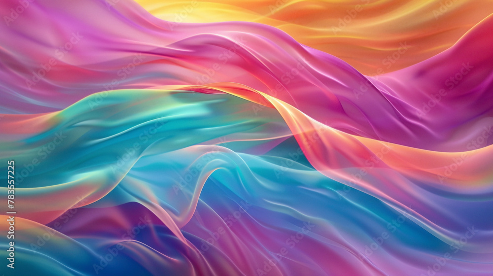 Energetic waves of color dancing gracefully, intertwining to produce a mesmerizing gradient pattern agnst a sleek and modern background.