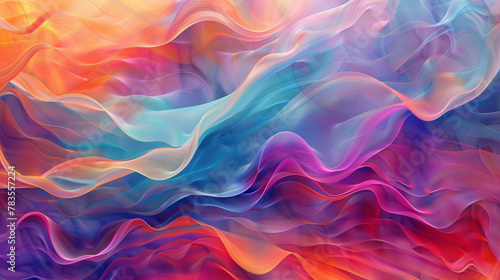 Energetic waves of color dance gracefully, intertwining to produce a mesmerizing gradient pattern. photo