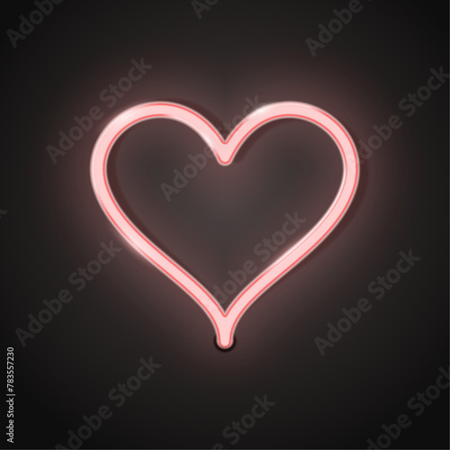 Red bright neon heart isolated on a dark background. Vector illustration.