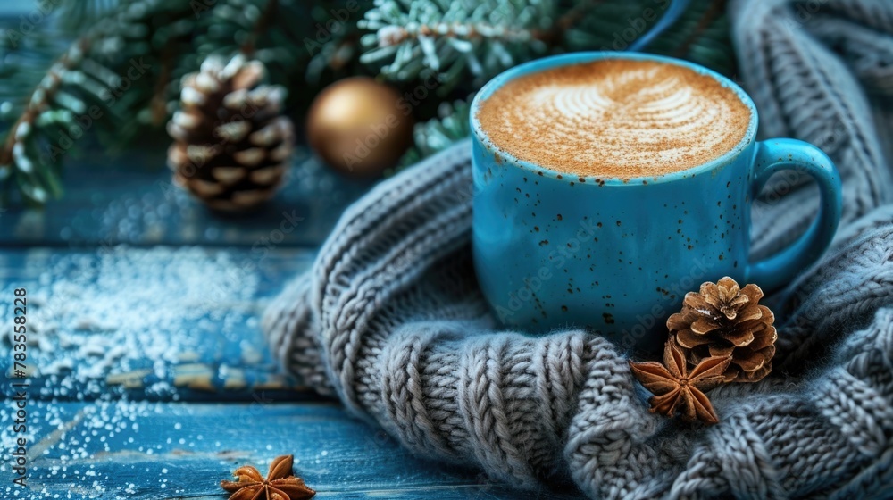 Cozy Winter Moment with Warm Mug and Festive Decor Cozy Winter Moment with Warm Mug and Festive Decor