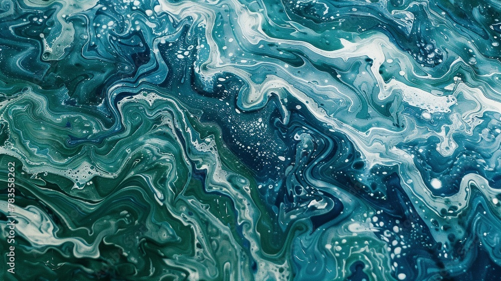 Marbling that feels like a lazy river float, blues and greens in gentle motion Marbling that feels like a lazy river float, blues and greens in gentle motion