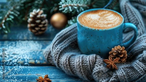 Cozy Winter Moment with Warm Mug and Festive Decor