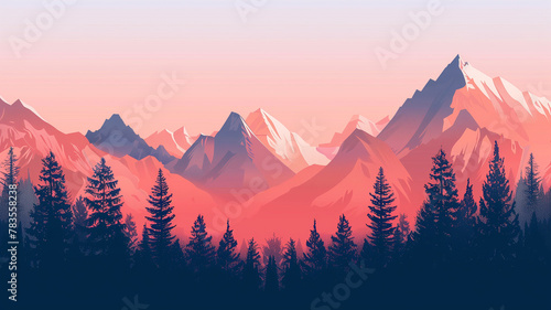 A mountain range in sunset vibes illustration 