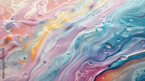 Whispering pastel marbling, the gentle touch of oil on acrylic