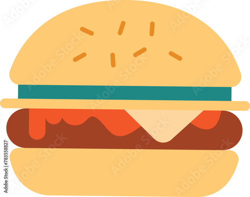 Hamburger icon object. Full sized item on
white. Summer party with a burger bar. Fast
food. Cheeseburger isolated modern
cartoon style illustration for graphic design
and animation