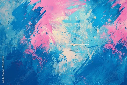 Abstract Blue and Pink Grunge Background with Paint Strokes in the Style of Various Artists. Textured Canvas with Splashes and Drips of Color, Reminiscent of Abstract Expressionist Techniques.  photo