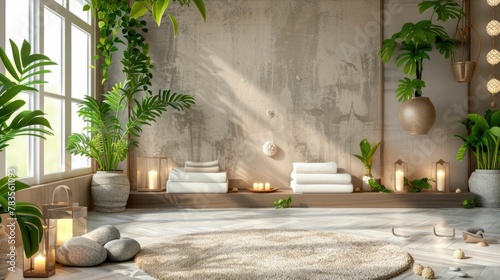 Tranquil and Serene Spa Relaxation Session Amidst a Calming Indoor Ambiance with Natural Decor