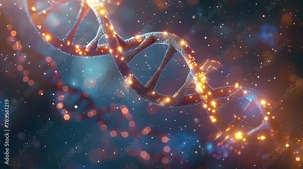 Healthcare, DNA strands, artificial intelligence. DNA double helix, AI and gene research, digital AI elements interweaving. Healthcare, DNA strands, artificial intelligence. DNA double helix, AI and gene research, digital AI elements interweaving.