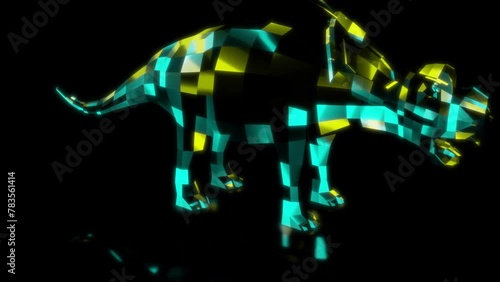 Rendering 3D animation, VISUAL EFFECTS Low Poly Achelousaurus Model on a black background photo