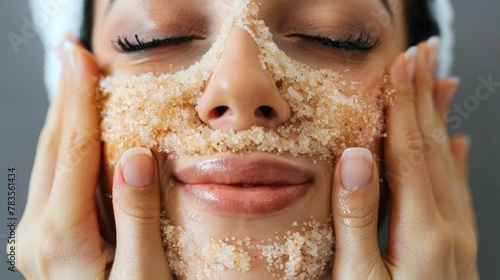 Close up of Exfoliating Scrubs Revealing Brighter Smoother Skin for a Refreshing Skincare Routine photo