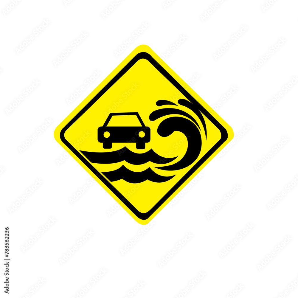 flood road sign warning  stock vector illustration