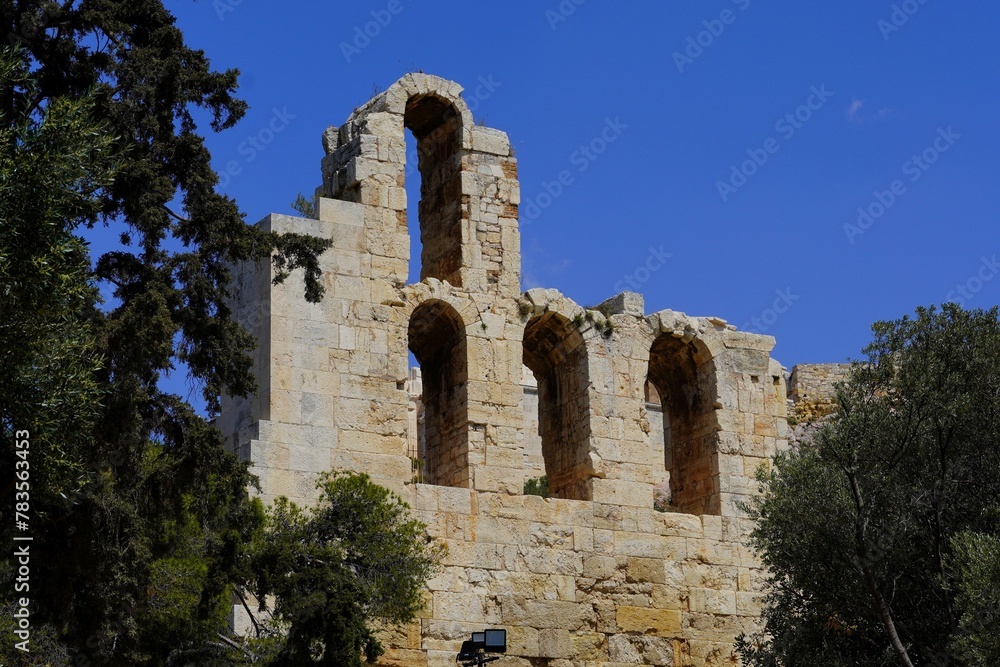 Part of the outer wall of the Odeon of Herodes Atticus, or Herodeon, in Athens, Greece